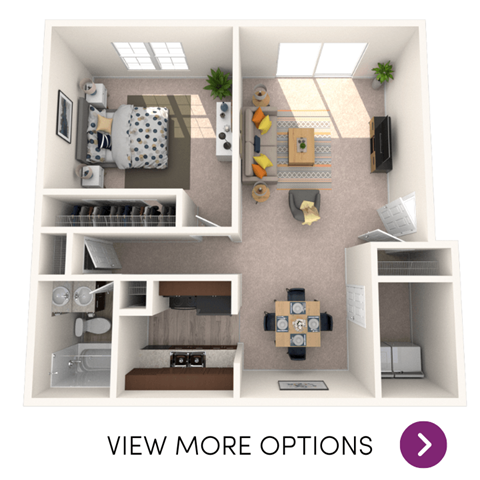 Floor plan for 1 bed, 1 bath, 729 sqft